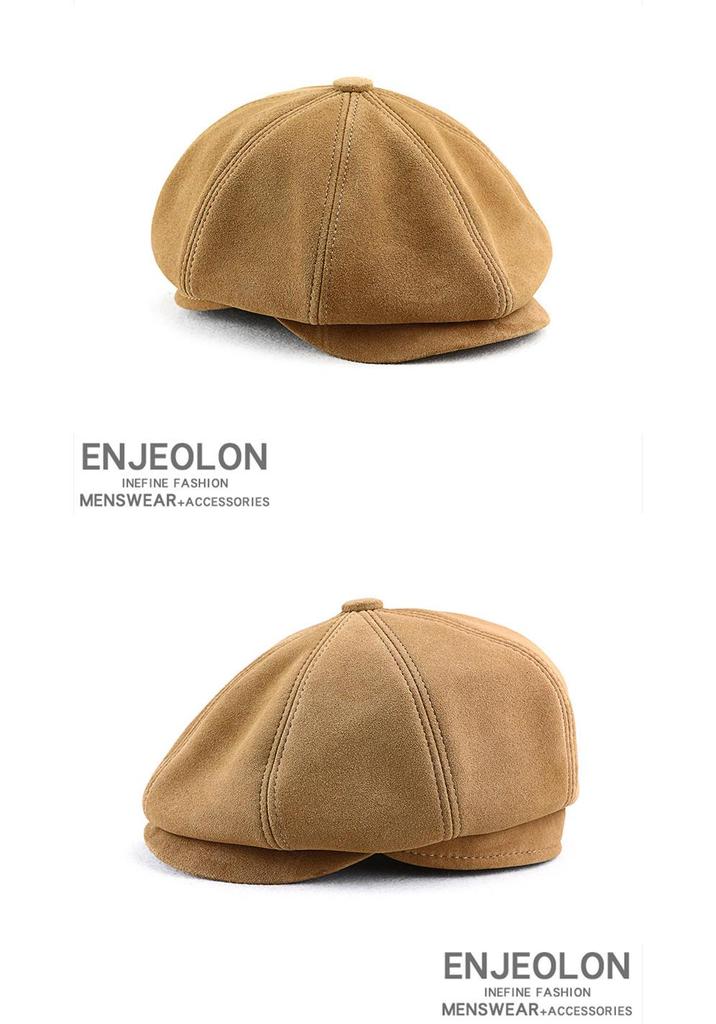 Men's Sheepskin Suede Newsboy Cap: Retro Octagonal Flat Beret for Spring and Autumn.