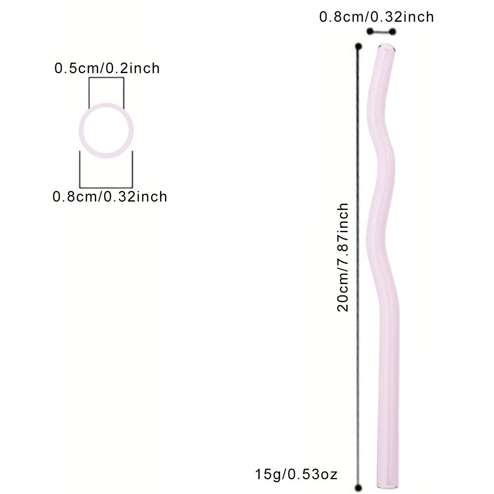 6Pcs Pink 200*8mm Glass Straws Wavy Drinking Straw Set with 3 Brush High Borosilicate Glass Straw Kitchen Party Bar Drinkware