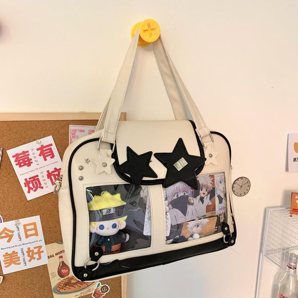 

Women Transparent Crossbody Bag Large Capacity Display Shoulder Bag PU Leather Kawaii Star Itabag Travel Shopping Commute Bag чорний