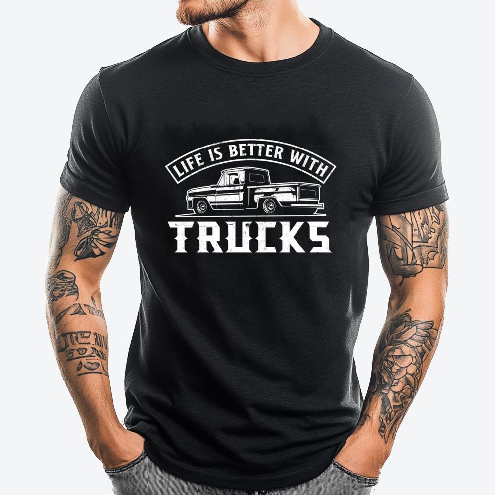 

Life Is Better With Trucks Truck Driver Pickup Trucks Grahpic Tee Shirt Female Men s Shirt Normal Camiseta - Men s Summer Cot... S разноцветный