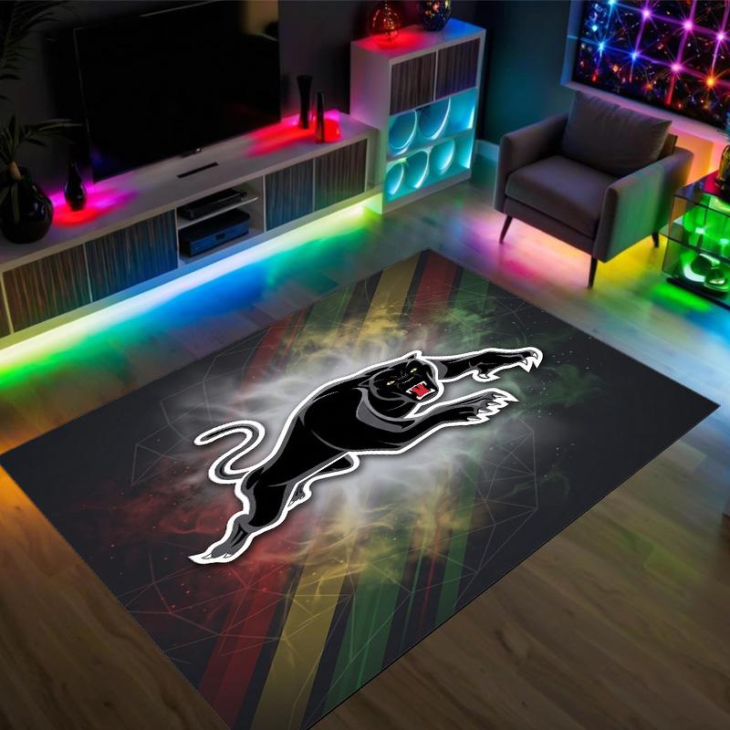 Penrith Panthers Design Kristall Samt Teppich Gemütlich Non?Rutschfester Teppich mit Aufdruck für Schlafzimmer Wohnzimmer Eingang