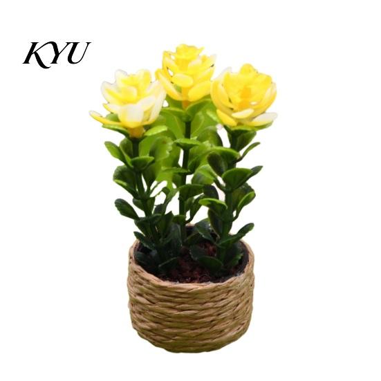 Office Desktop Decorations Mini Artificial Plants with Vase, Small Fake In Handwoven Seagrass Indoor Greenery Baskets, Realistic Faux Floral