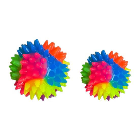 Yousheng Stachelball Hundespielzeug mit LED Bissfest Quietschend Leuchtend Regenbogenball Interaktives Spielzeug Kleine Mittlere Große Hunde Zahnen Reinigung Kauen