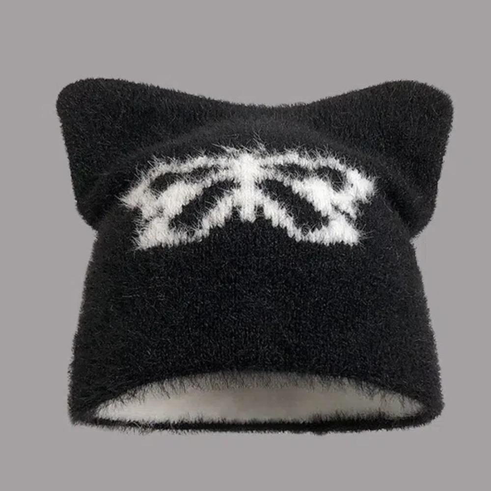Koreański Styl Dzianinowa Czapka Pulowerowa z Gwiazdą Bez Daszka Czapka Beanie Osobowość Kocie Uszy Wełniana Czapka Jesień
