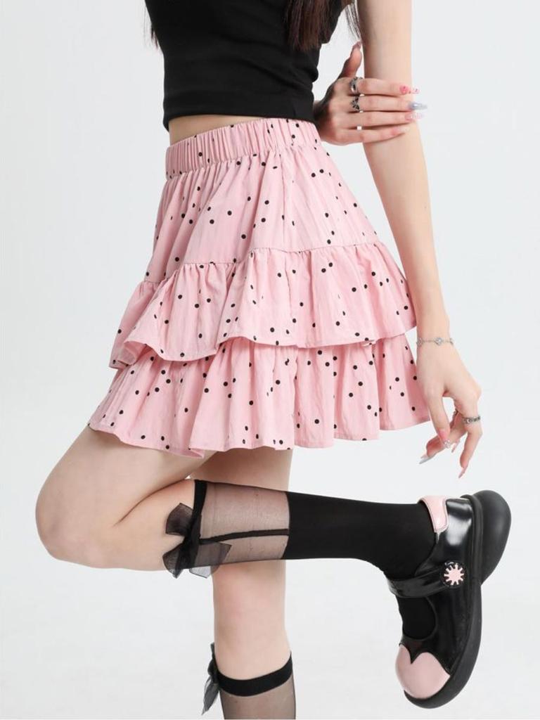 Women's Pleated A-line Skirt White Ruffles Elastic Waist Slim Thin Casual Cute Sweet Cake Skirts Summer Clothing Y2k