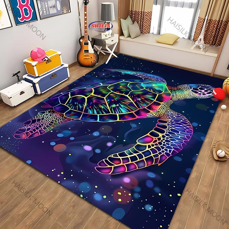 Magic Glowing Turtle Theme Printed Carpet Living Room Bedroom Sofa Office Large Area Decorative Mat Kids Play Rugs Large Size