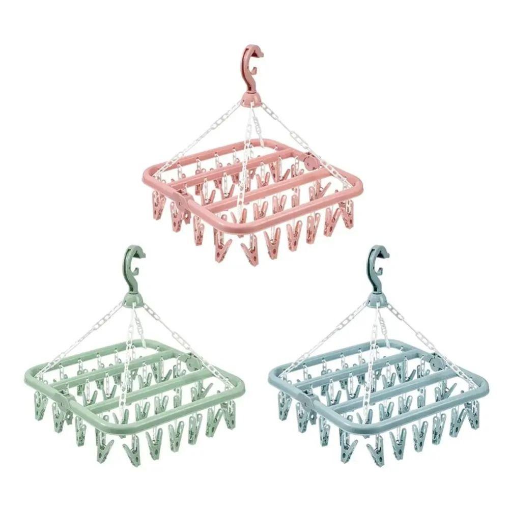 32 Clips Drying Rack Extra Thick Laundry Set Foldable Drip Hanger  Underwear Drying