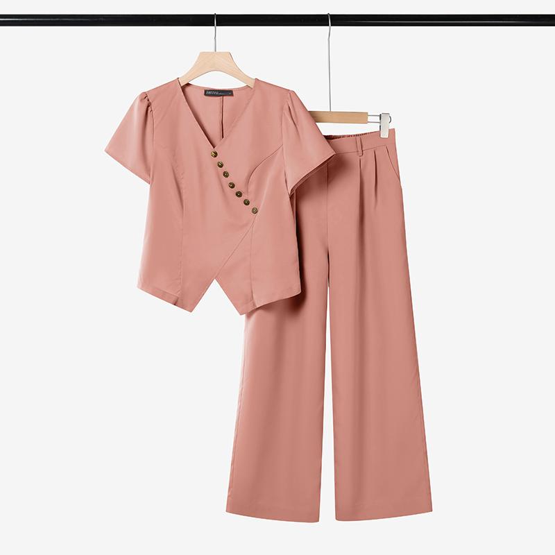ZANZEA Women Short Sleeve Blouse and Pants Summer Two Piece Suit Sets