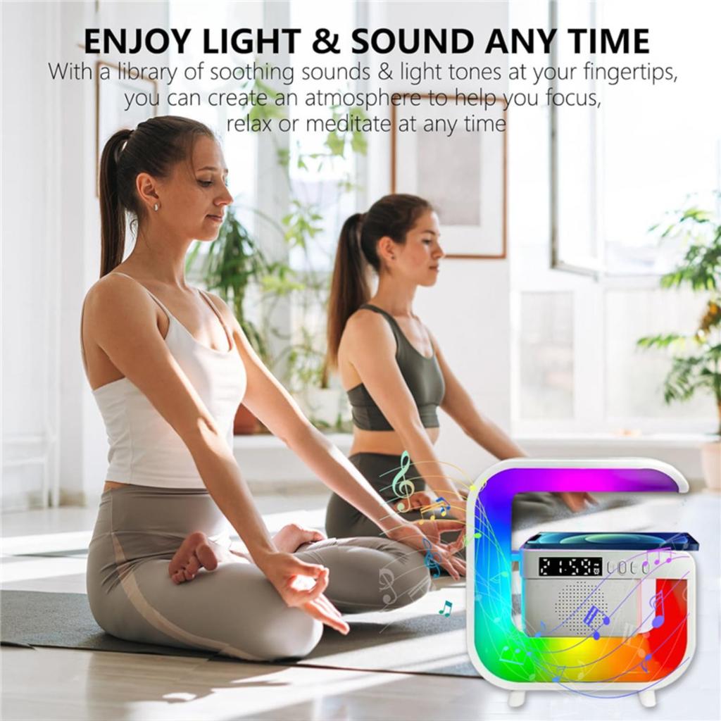 Home RGB Bluetooth Wireless Speaker Wireless Charger Stand TF FM Alarm Clock for iPhone 16~12 Pro Max Fast Charging Music Player