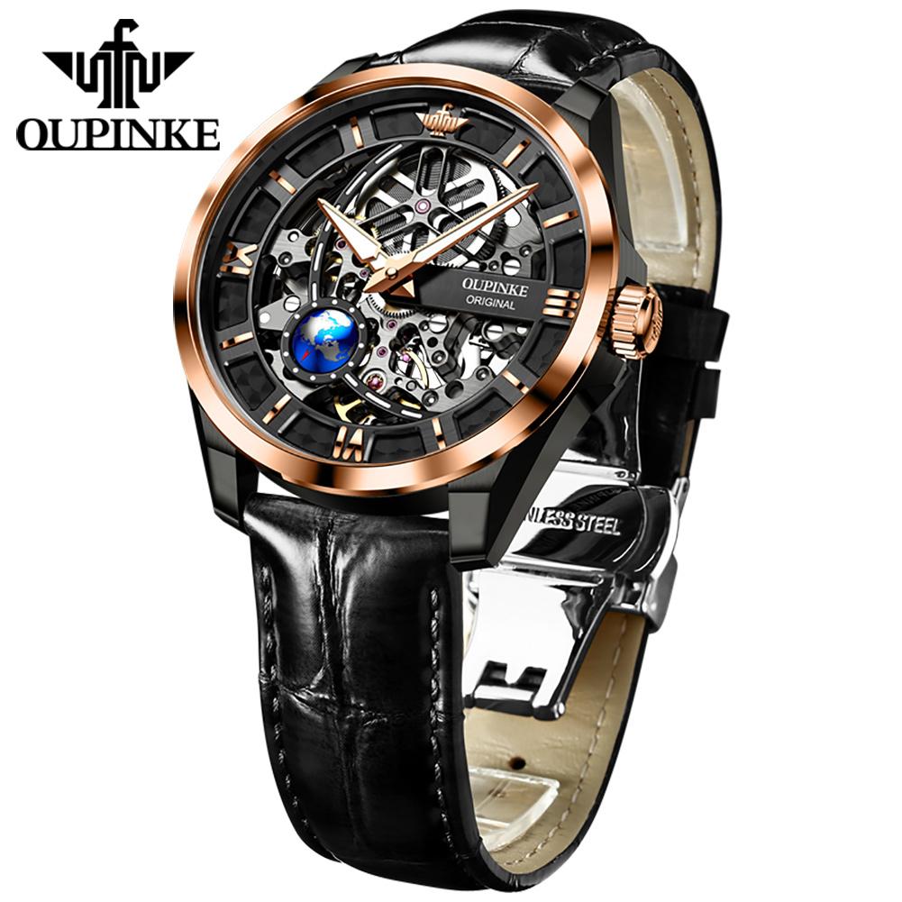 OUPINKE Men's Watch Automatic Mechanical Watch Hollow Business Waterproof Mechanical High-end Watch