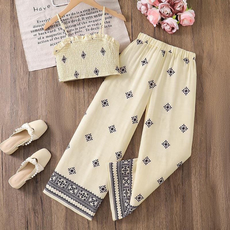 

Girls Fashionable White Set: Sweet Spring/Summer Two-Piece Outfit with Long Pants 130cm=8Y белый