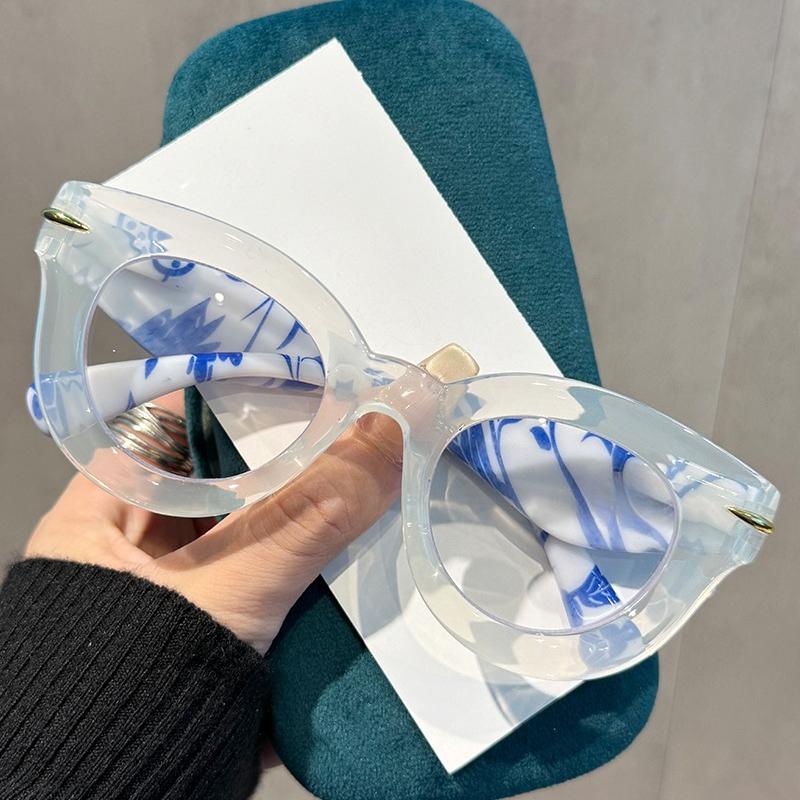 

Blue and White Porcelain Printed Reading Glasses Fashionable Chinese Style Transparent Anti Blue Light Presbyopia Eyeglasses+4.0 +4 прозорий