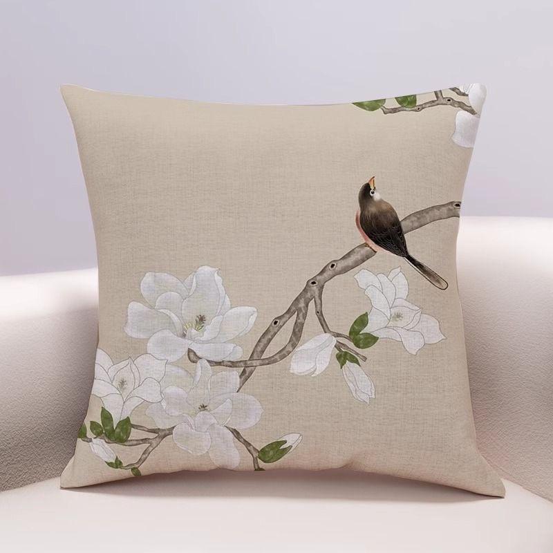 Antique Art Flower and Bird Picture Pillowcase Sofa Living Room Cushion Cover Car Office Throw Pillow Bedside Pillowcase