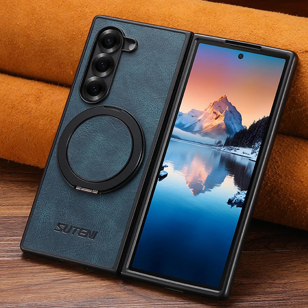 Higth Quality Business Sle Bla 360° Rotating Stand Phone Case for Samsung Galaxy Z Fold 7 6 5 Leather Magnetic Protect Cover