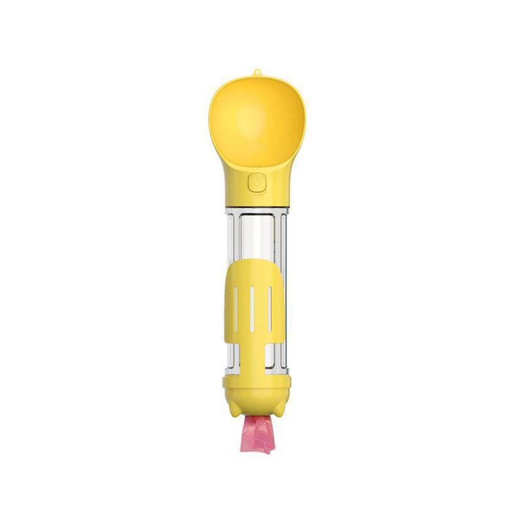 3 in 1 Pet Dog Water Bottle with Trash Bag Box and Shovel Dog Food Feeder Outdoor Yellow-500ml