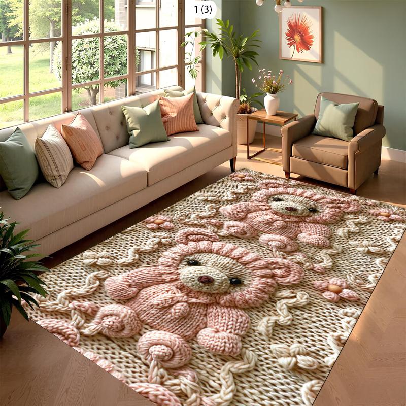 

Warm Knitted Texture Cute Bear Lion Pattern Soft Plush Area Rug Non-Slip Decorative Carpet for Living Room Bedroom Nursery 40X60cm