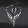 Shiny Rhinestone Necklace Earrings Two-piece Set Love Tassel Necklace Ear Jewelry