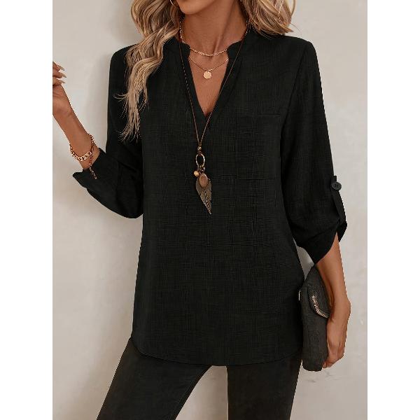 Spring/Summer Women's Plus Size V-Neck Solid Color Loose Fit Shirt