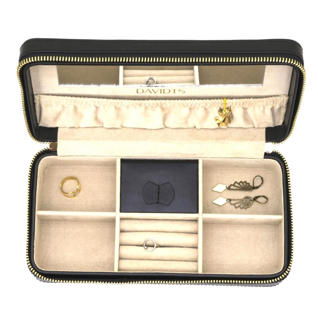 Davidt's [Q0142] - Coffret à Bijoux zippé 'Victoria' noir - 24x12x7 cm