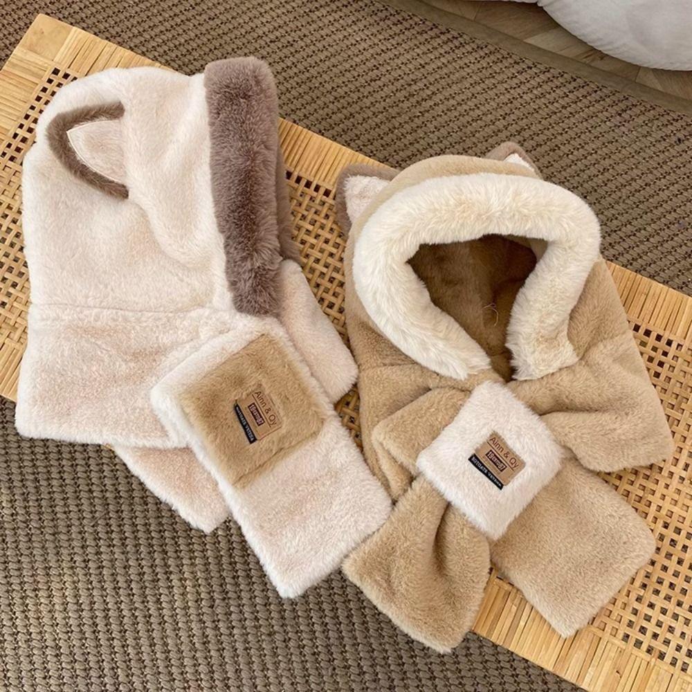 Cartoon Hat Ear Protection Hat Plush Hat Hooded Scarf Cute Winter Cap  Female/Girls