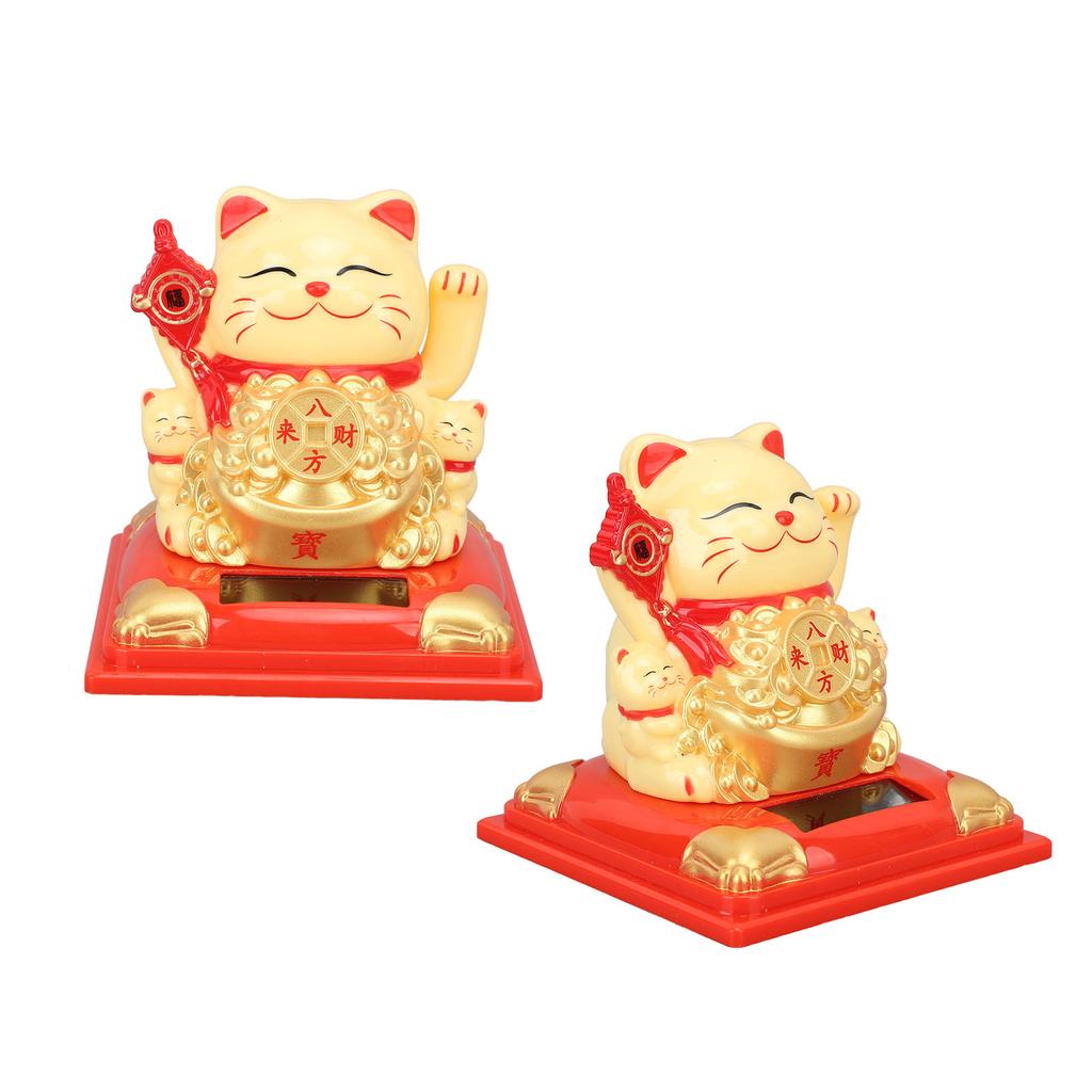 Lucky Cat Vivid Expression Plastic Cute Solar Fortune Cat with Waving Arm for Gift Decoration