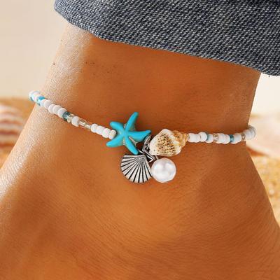 Boho Strand Fußkettchen Armband Frauen handgemachte Shell Perlen Fußkette verstellbar geflochtene Muschel Seestern Charme Fußkettchen