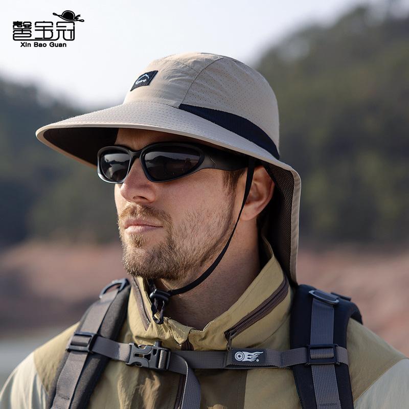 9249 Summer Big Eaves Shawl Bucket Hat Men's Outdoor Mountaineering Fishing Sun Protection Hat Quick Drying Breathable Sun Hat