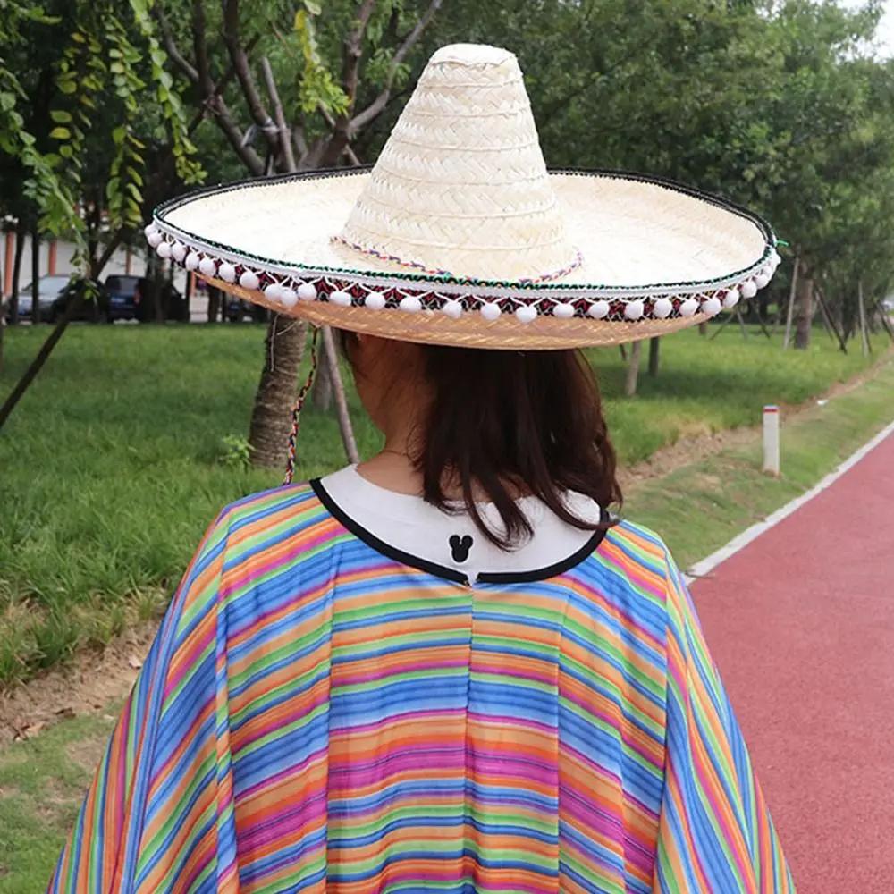 2025 Mexican Pompom Hat Hawaiian Style Straw Hat Halloween Cosplay Hat Wedding Costume Show Straw Wear Party Holiday Decorations