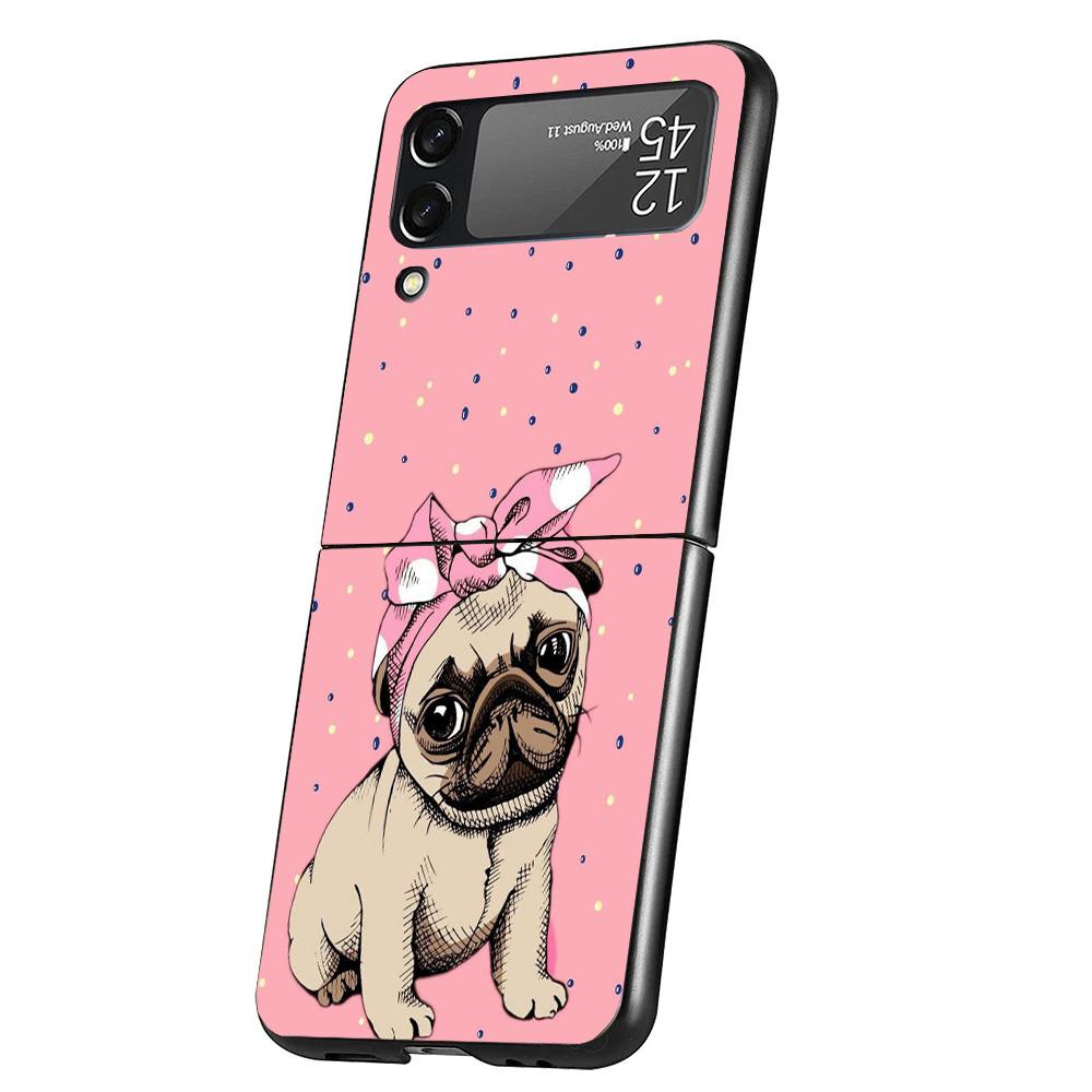 Love Pugs Cute Dog Case Phone Cover for Samsung Galaxy Z Flip 6 5 4 3 5G ZFlip6 ZFlip5 ZFlip4 ZFlip3 Black Hard Trend Fundas
