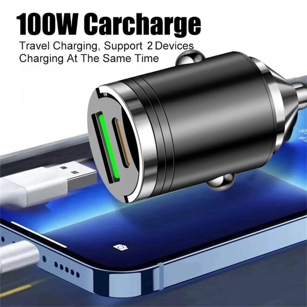 100W 2 Port USB Super Fast Car Charger Adapter USB Type C PD30W Mini Car Charger Fast Charging For iPhone 17 16 Pro For Samsung