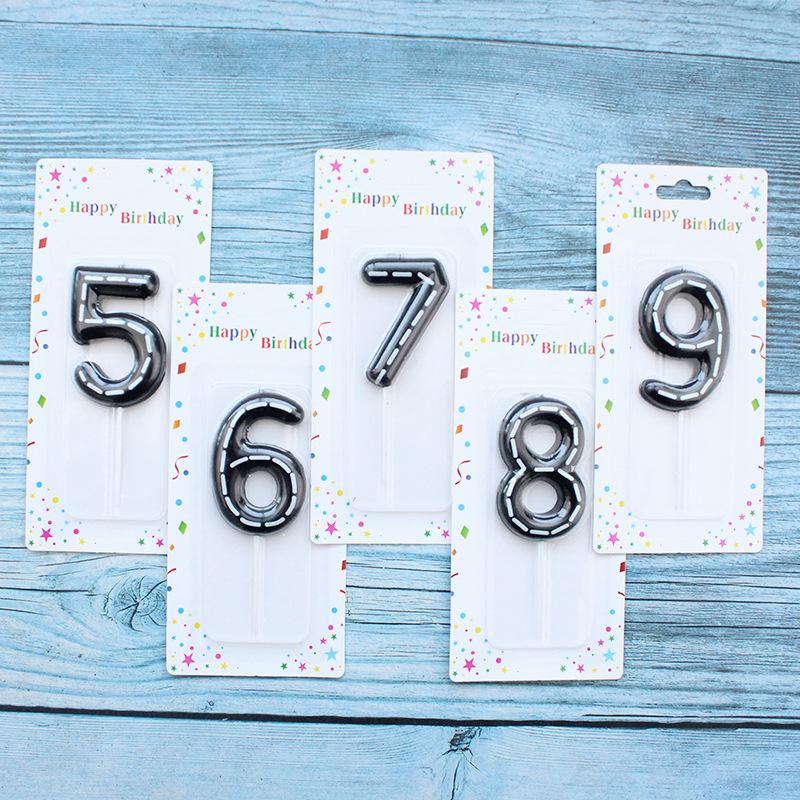 Line Numbers 0-9 Candles Birthday Party Scene Decoration Black Print White Strip Number Candles