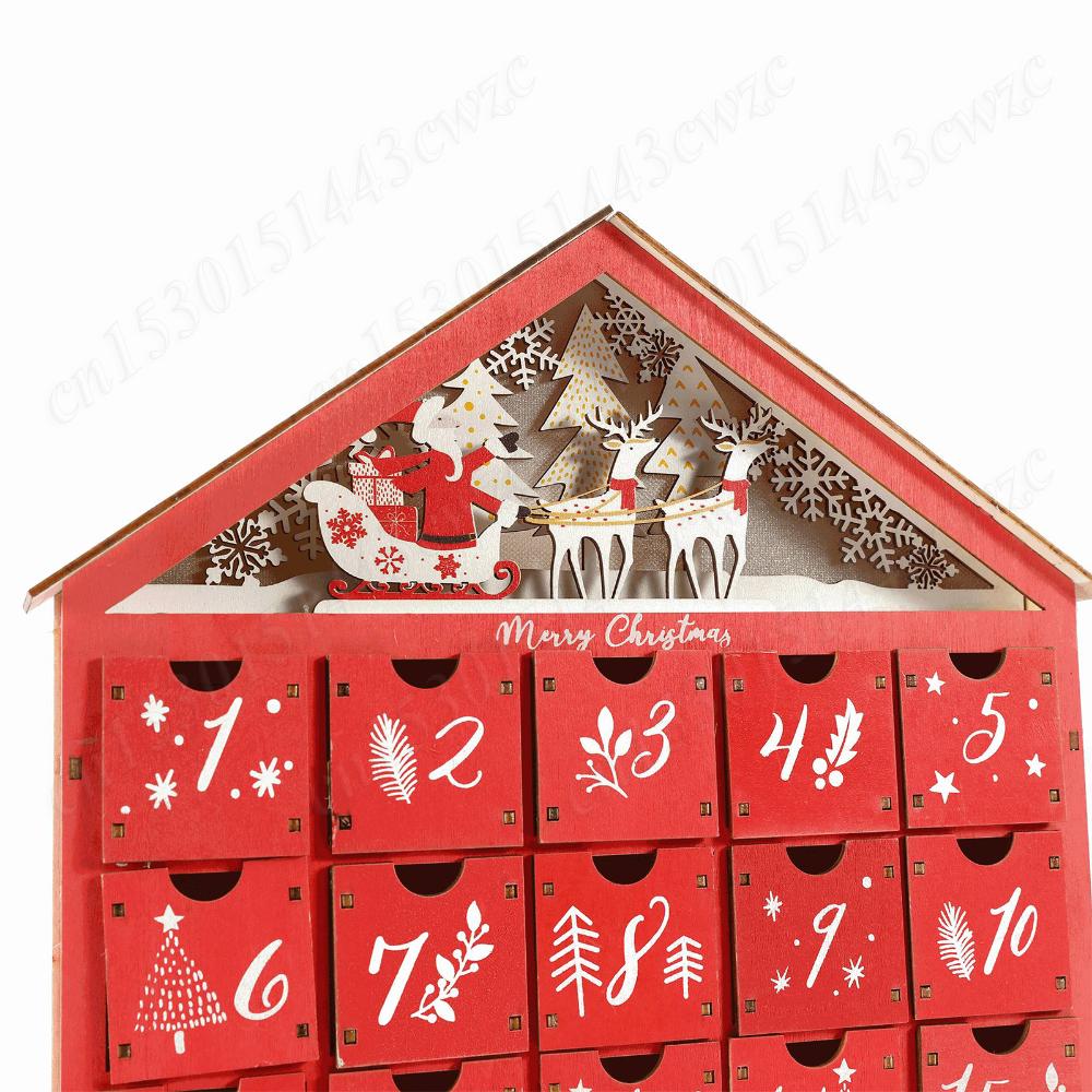 Wooden Christmas Advent Calendar with 24Pcs Storage Drawers Refillable Village House DIY Countdown Calendars Xmas Gifts For Kids