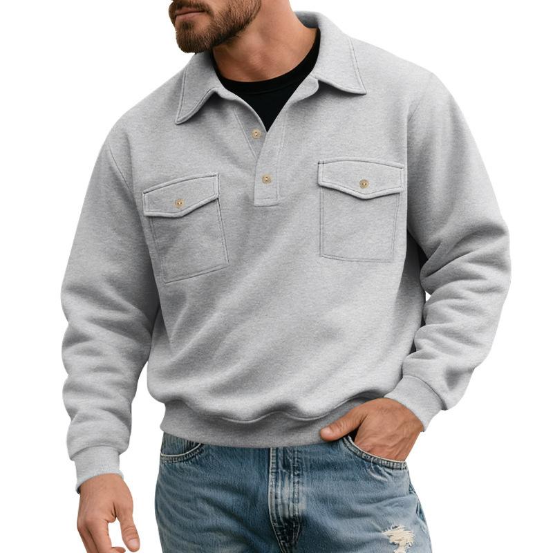 Men S Vintage American Style Long Sleeve Polo Workwear Sweatshirt
