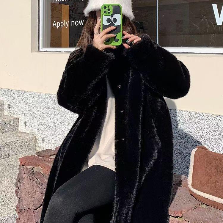 2024 Eco-Friendly Mink Fur Long Coat with Stand-Up Collar - Plus Size & Fashionable