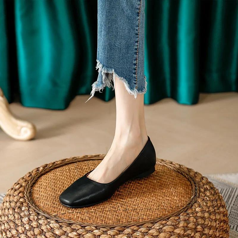 Nové jarní podzimní ploché boty Dámské ploché podpatky Baleríny Čtvercová špička Mělké Nazouvací Lodičkydámské boty
