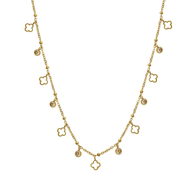 Titanium Steel Multi-Pendant Neck Chain, Stainless Steel 316 Material Four-Leaf Clover Ball Personalized Simple Collarbone Chain Necklace Necklace
