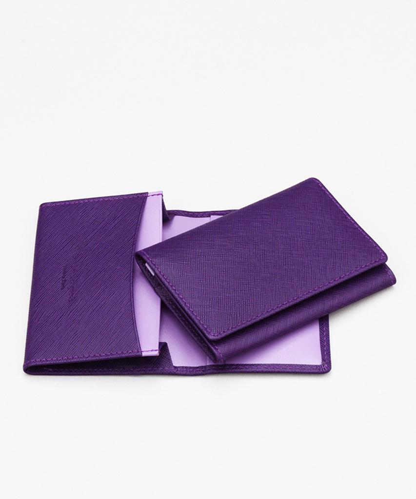 Matt Saffiano Cowhide Combination Slim Business Card Holder Purple + Light Purple