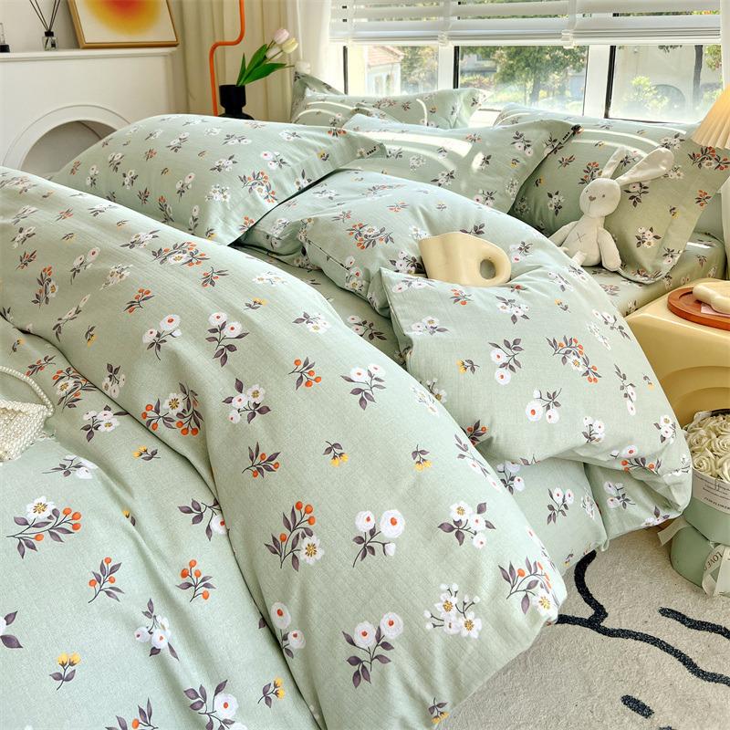 Set de pat din bumbac din patru piese, set din trei piese de husă de pilota de dormitor din bumbac pur și cearșaf de pat