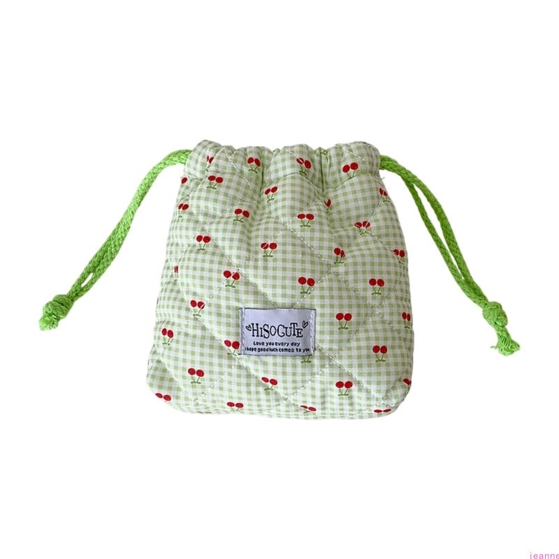 Small Cherrys Gingham Drawstring Bag For Travel Storage Organizing Small Items Portable Pouches