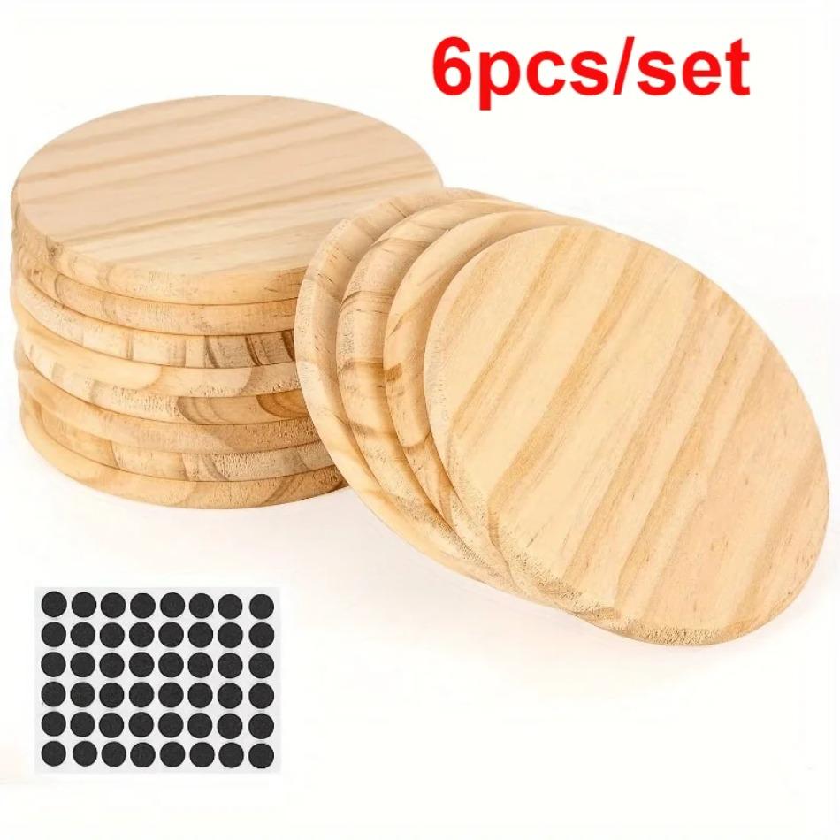 6pcs/set Customizable Round Pine Wood Drink Coaster Polished with Laser Engraving Art Fairy Style Decoration for Home Use