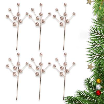 6 Pack Artificial Holly Berries, Christmas Berry Picks, Branches, for Holidays