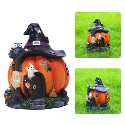 Halloween Pumpkin House Mini Landscape Witch Ghost House Decoration Luminous Resin Crafts Miniature Ornament Festival Biological