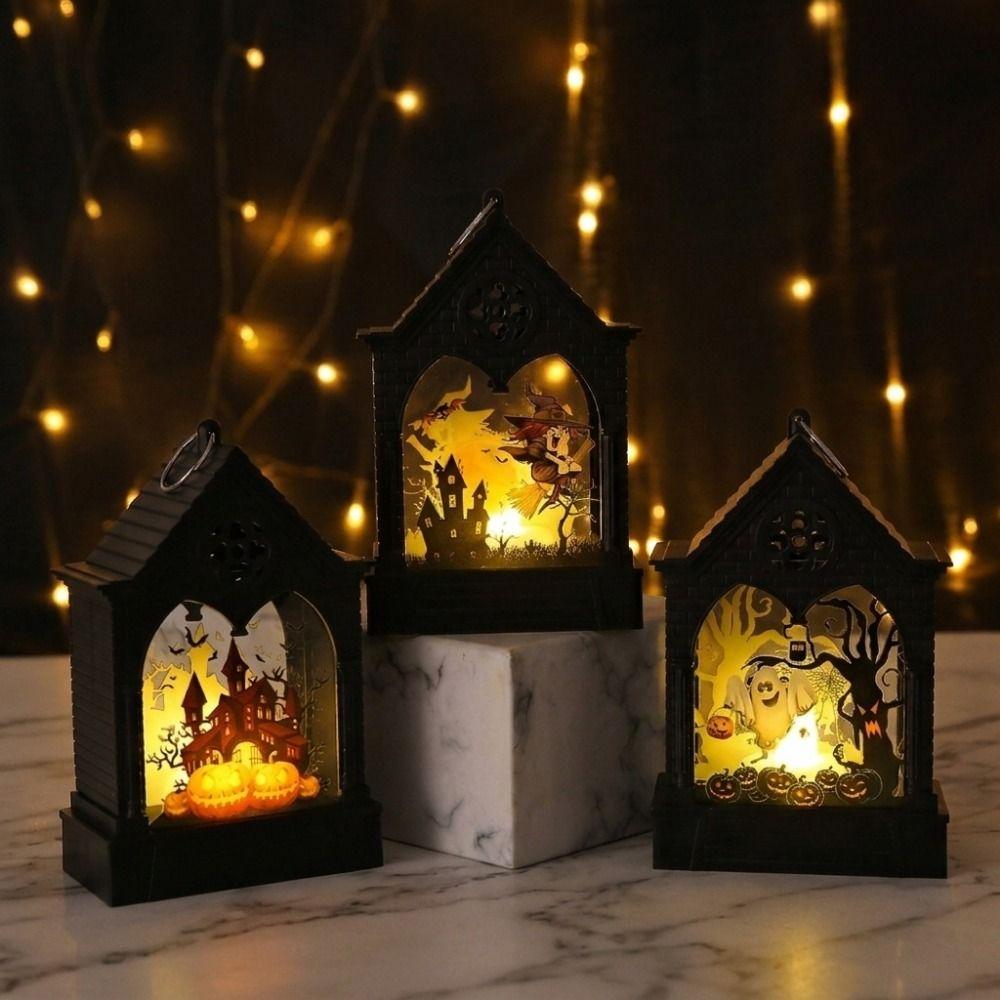 House Shape Halloween LED Lamp Cordless Ghost Festival Lantern Pumpkin LED Light Desktop Ornament