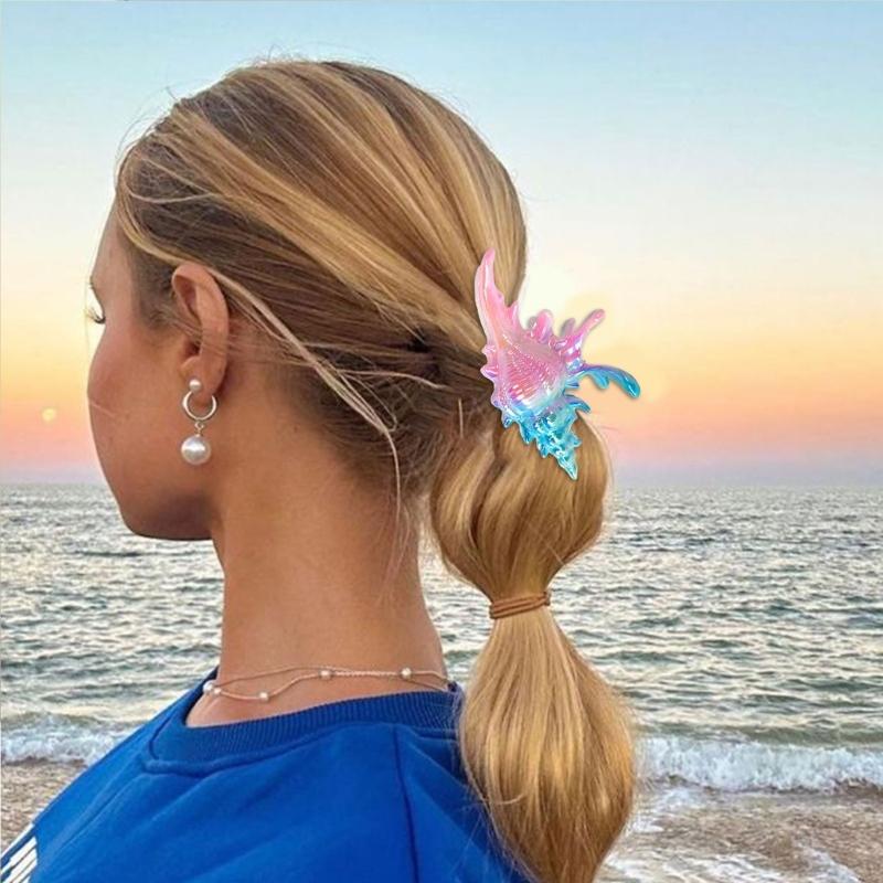 Vibrant Conch Charm Hair Claw Hairpin For Women Summer Vacation Headdress Securely Hold Beach Styling Tool