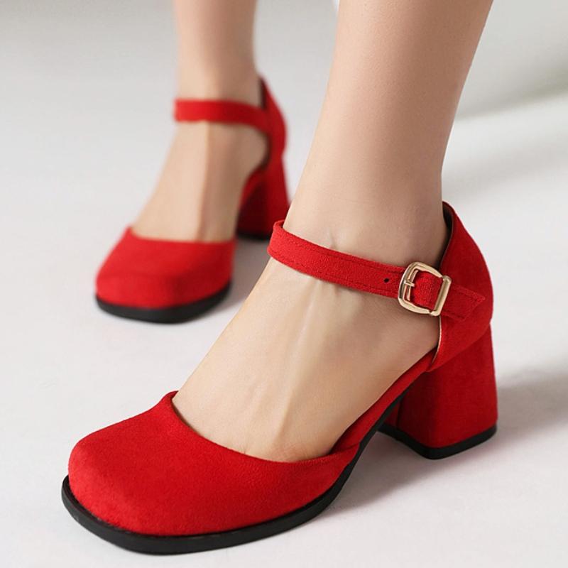 Close Toe Women's Sandals Summer Shoes Outside D'Orsay Pumps Ladies Ankle Strap Elegant Red Gray Party Wedding Shoes Brand