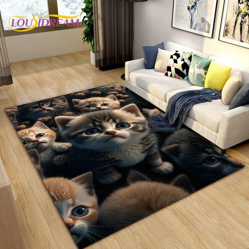 3D Cartoon Cute Cat Area Koberec,Koberec pro domácí obývací pokoj Dětská ložnice Sofa Rohožka Dekor,Kuchyňská protiskluzová podložka na podlahu