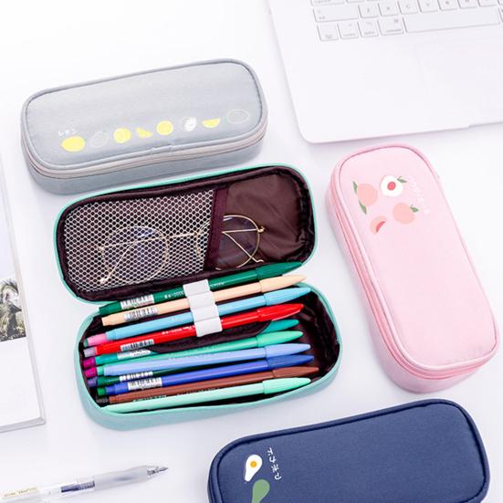 Pen Case Large Capacity Dust-proof Stationery Oxford Cloth Fruit Print Pencil Case for Daily Use