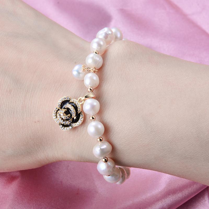 100% Natural Freshwater Pearl Sweet Rose Flower 14K Gold Filled Female Beads Chain  For Women Bracelet Gifts No Fade