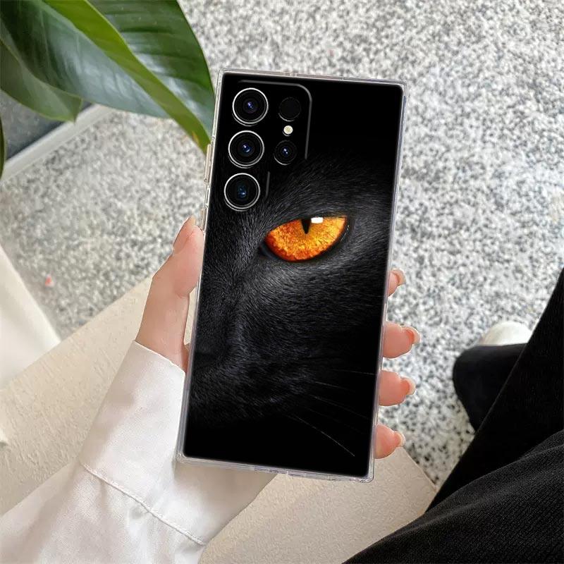 Funny Line Black Cat Phone Case For Samsung Galaxy S25 S23 S24 S22 Ultra Plus Shockproof Cover For Galaxy S24+ S23+ S25+ Shell
