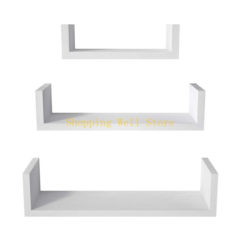 KX4B Pack of 3 Solid Floating Wall Shelves Featuring Water Based Paint for Home Decoration and Storage Solution